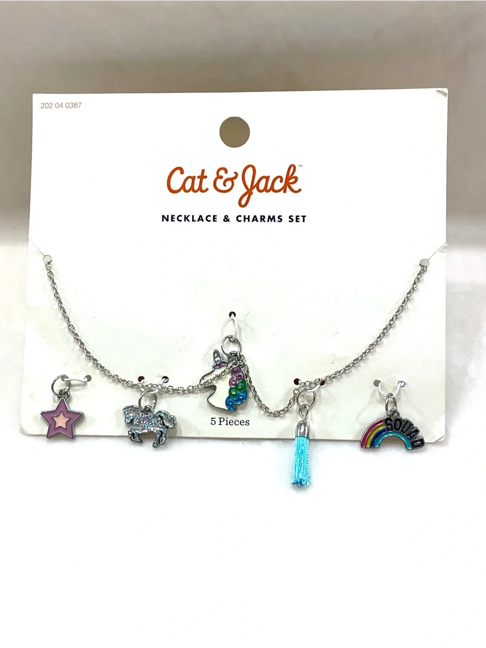 Cat & Jack Silver Charm Necklace with Pink Star, Blue Tassel & Rainbow